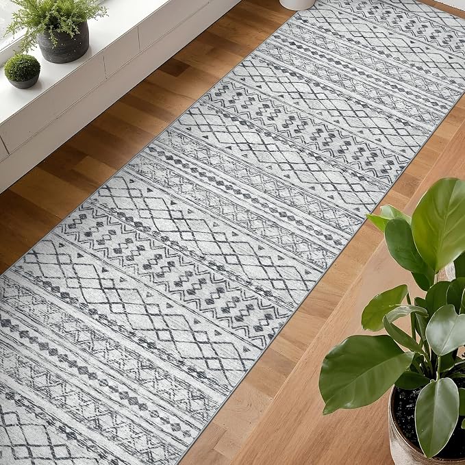KUTA Long Hallway Runner Rug 2.6x14 Non-Slip Washable, Moroccan Vintage Beige - Image 4
