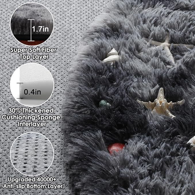 ONASAR Tie-Dyed Dark Grey Round Area Rug 4ft, Ultra Soft Bedroom Circle Rugs - Image 2
