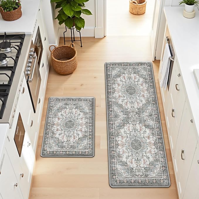 Boho Kitchen Mats for Floor 2 Piece Set Anti Fatigue Cushioned PVC Kitchen Rugs - Image 8