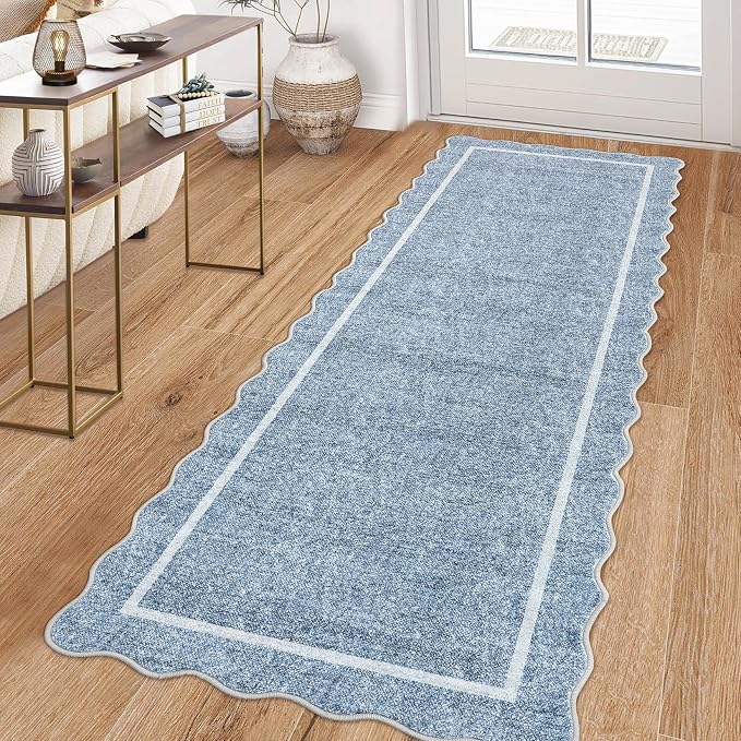 GarveeHome Scalloped Washable Runner Rug 2x6 Non Slip Kitchen Rugs Modern Blue by GarveeHome