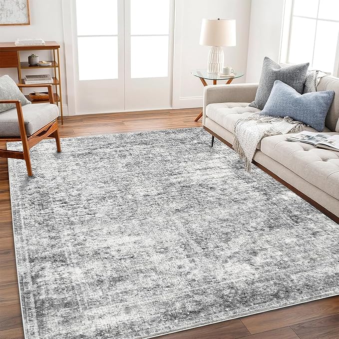 CHAMPLANT Area Rug 8x10 Washable Rug Gray Vintage Traditional Mat Distressed by CHAMPLANT