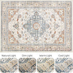 8x10 Area Rugs Living Room: Washable Boho Large Neutral Vintage Soft Rug Stain - Image 9