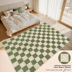 Washable Green Checkered Rug 5x7, Non-Slip Low Pile Area Rug - Image 3