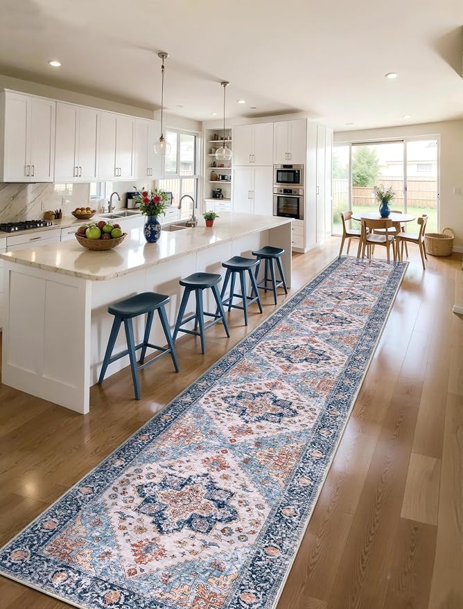 SERISSA Runner Rug for Hallways, Extra Long Boho Rug Ultra Soft Vintage Blue by SERISSAHomeDecorCollection
