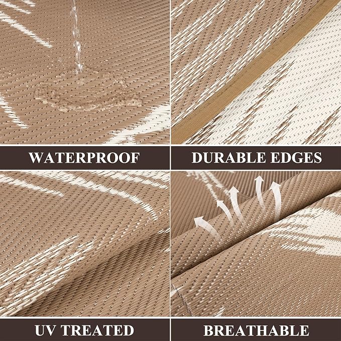 Pauwer Waterproof Outdoor Rug 5x8, Reversible Plastic Straw Patio Camping Rug - Image 2