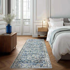 Blue 2x6 Runner Rug for Hallway Low Pile Kitchen Rugs Non Slip Washable Vintage - Image 5
