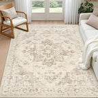 4x6 Area Rugs for Living Room: Vintage Boho Neutral Washable Rug Indoor Soft by Luxturiy