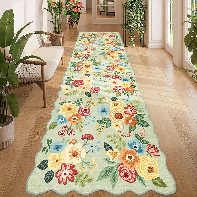 DUKINO 3x10 Washable Runner Rug, Non Slip Floral Ultra Soft Runner by DUKINO