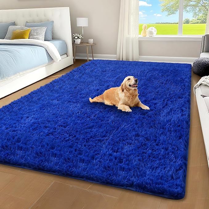 Blue Shag Area Rug for Bedroom, 4x6 Fluffy Shaggy Rugs for Living Room Boys by Unknown