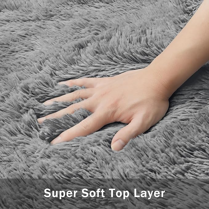 5x8 Area Rug for Living Room:Ultra Soft Fluffy Shag Light Grey Rugs, Large - Image 9