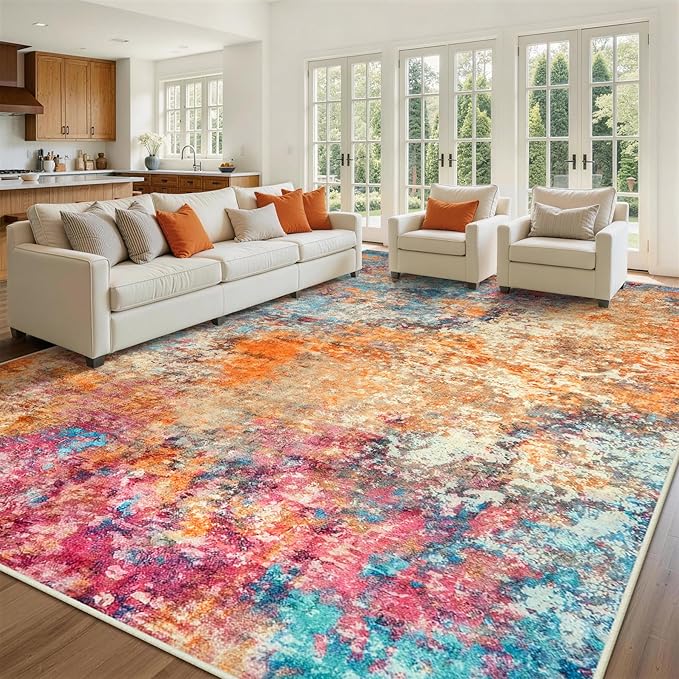 9x12 Area Rugs for Living Room Rug Washable: Abstract Large Rug for Dining Room - Image 9