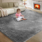Ultra Soft Rug for Living Room, 8X10 Grey Fluffy Shag Area Rug for Bedroom by Fairblink