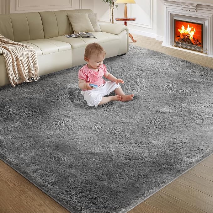 Ultra Soft Rug for Living Room, 8X10 Grey Fluffy Shag Area Rug for Bedroom by Fairblink
