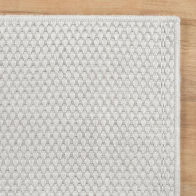 CAMILSON Indoor and Outdoor Runner Rug Off-White Solid Woven Design - Image 6