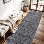 Black Moroccan 2x8 Hallway Runner Rug | Washable Non Slip Mat, Soft Stain - Image 3
