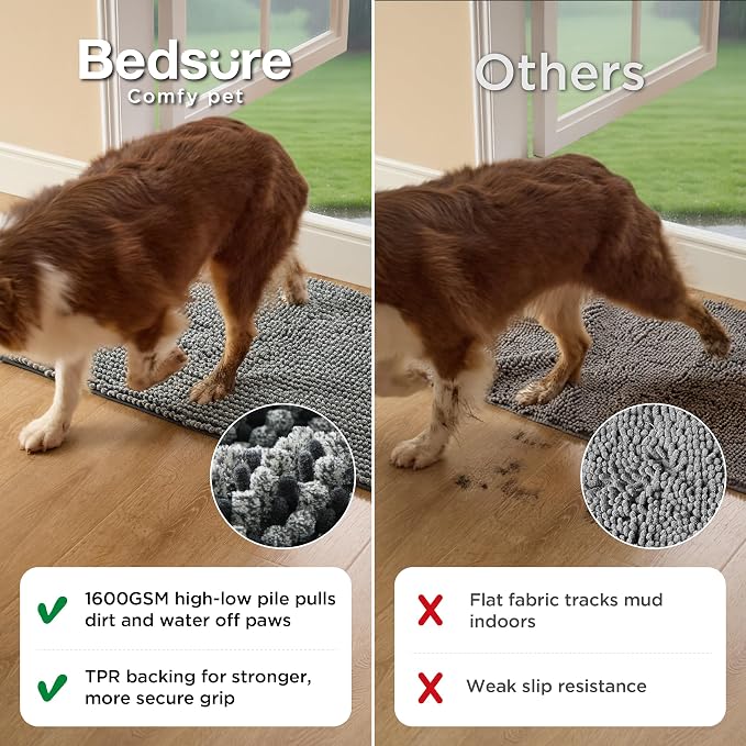 Bedsure Dog Door Mat for Muddy Paws, High-Low Absorbent Chenille Indoor - Image 3