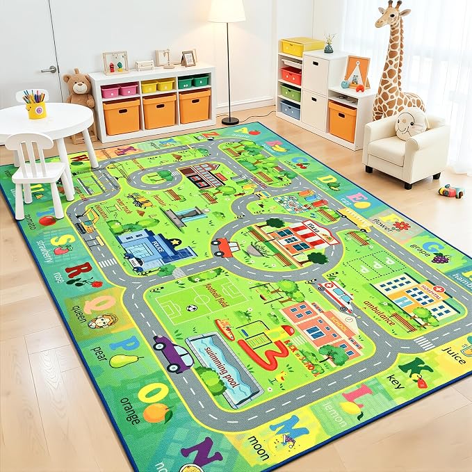 Chicrug 4x6 Car Road Area Rug for Kids Playroom Bedroom, Non Slip Low Pile - Image 5