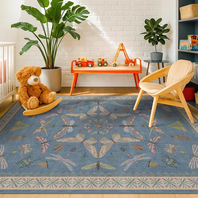 Blue Washable Kids Playroom Rug by HazoHaus