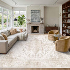 Rugxara 10x14 Extra Large Washable Area Rug, Soft Neutral Vintage Boho Rug by Rugxara