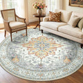 RELEANY Area Rugs Round 6ft Washable Non-Slip, Floral Vintage Distress by RELEANY