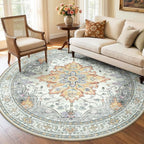 RELEANY Area Rugs Round 6ft Washable Non-Slip, Floral Vintage Distress by RELEANY