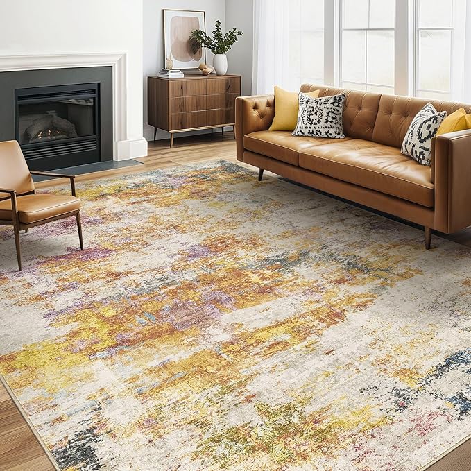 5x7 Area Rugs Living Room: Machine Washable Large Abstract Modern Soft Rug by LOONGRUG