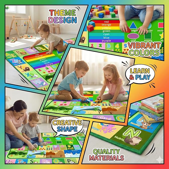 3x5ft Kids Educational Rug, Non-Slip Machine Washable ABC Alphabet Mat & - Image 4