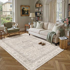 6x9 Washable Vintage Area Rug Beige Oriental Living Room Bedroom Throw Rug by WondRg