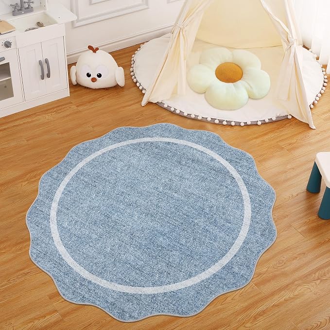 GarveeHome Scalloped Round Washable Rug, Soft Modern Round Rugs 5ft Circle - Image 7