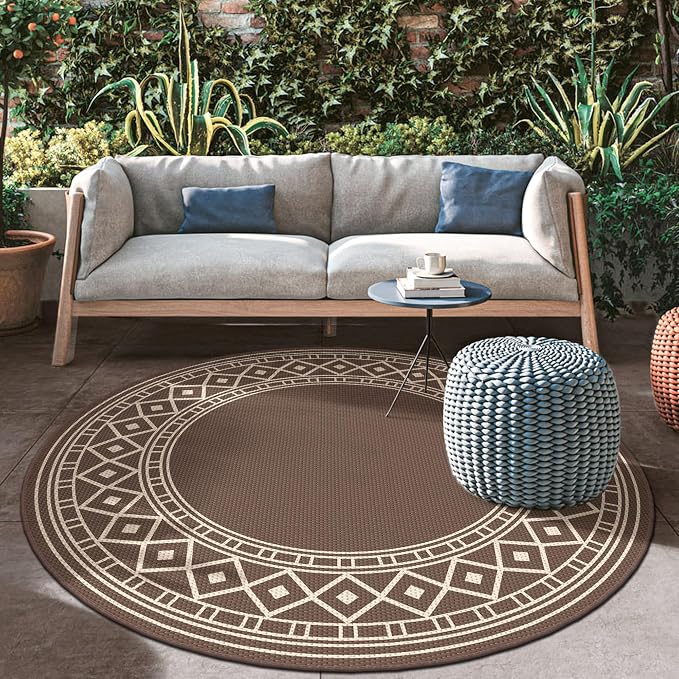 GENIMO Outdoor Rug Waterproof for Patio Decor, Round 10' Foldable Reversible - Image 4