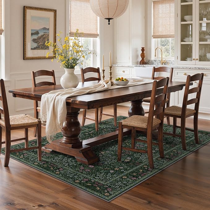 GENIMO 5x7 Area Rug for Living Room, Washable Vintage Floral Low-Pile Non-Slip - Image 5