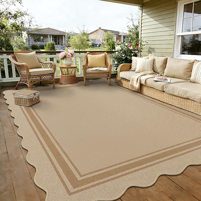 6x9 Scalloped Rug Easy Jute Washable Outdoor Patio Rug - Image 9