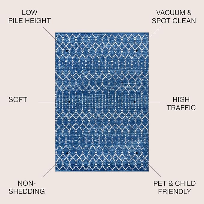 JONATHAN Y Boho Vintage Diamond Blue/White Indoor Area Rug 4X6 ft, Moroccan Hype - Image 3