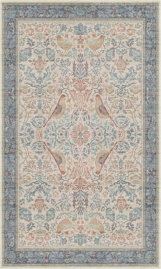Boho Natural Red Blue 3x5 Entryway Rug, Washable Mudroom Area Rug, Modern - Image 7
