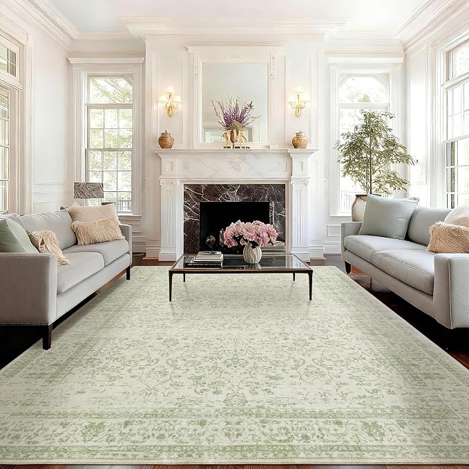 Sage Green Area Rugs 9x12 Living Room No Slip Stain Resistant Large Area Rug by BILEEHOME