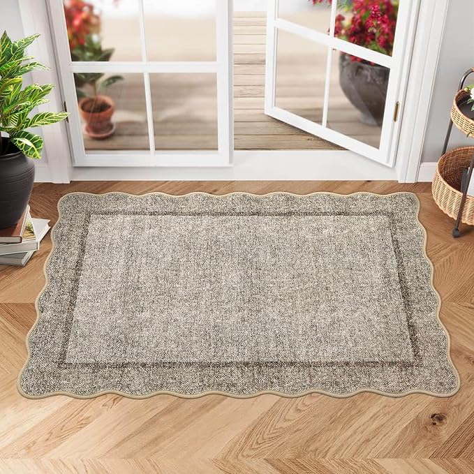 GarveeHome Small Area Rug 2x3 Modern Scalloped Entry Rug Solid Color Kitchen - Image 2