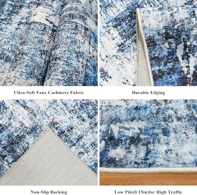 3x7 Washable Non-Slip Kitchen Runner Rug – Modern Abstract Neutral Beige & Gray - Image 4