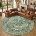 RELEANY Area Rugs Round 10ft Washable Non-Slip, Floral Vintage Distress by RELEANY