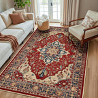 RELEANY Area Rugs 5'x8' Washable Non-Slip, Floral Vintage Distress Medallion by RELEANY