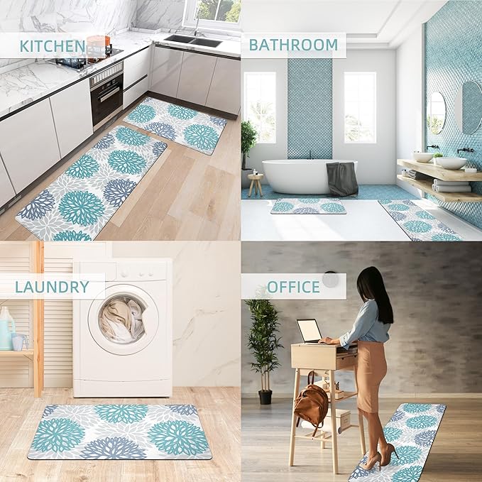 Teal Kitchen Mats Set of 2 Cushioned Anti Fatigue Kitchen Rugs Non Slip - Image 6