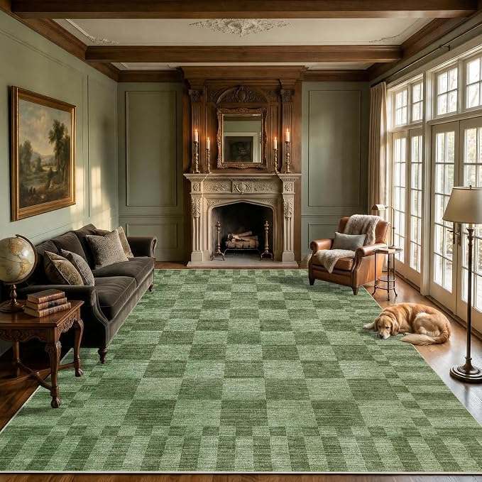 GarveeHome 8×10 Area Rugs for Living Room, Moss Green Checkered Rug，Modern by GarveeHome