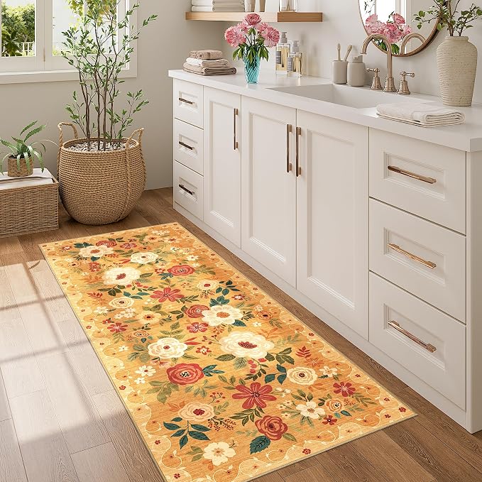DUKINO 2x5 Runner Rug for Hallway, Washable Kitchen Floral Runner Rug - Image 3
