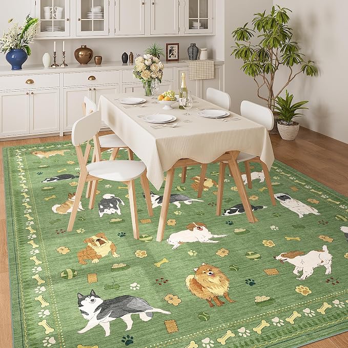 DUKINO 6x9 Rug for Living Room, Lightweight Animal Dog Print Washable Area Rug - Image 2