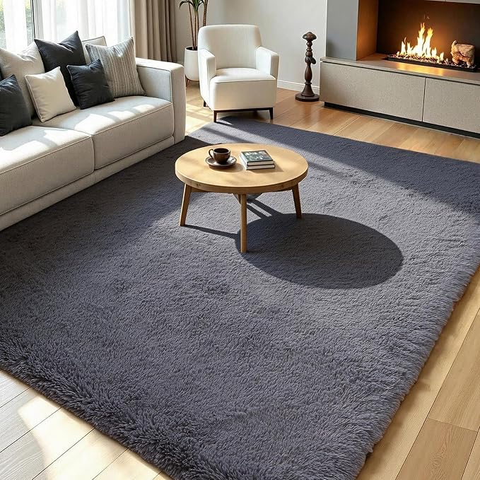 Grey Fluffy 8x10 Large Area Rugs - Image 3