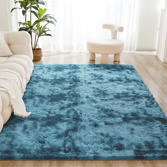 Litanika 9x12 Shag Area Rug for Living Room Bedroom, Tie-Dyed Blue High Pile - Image 2