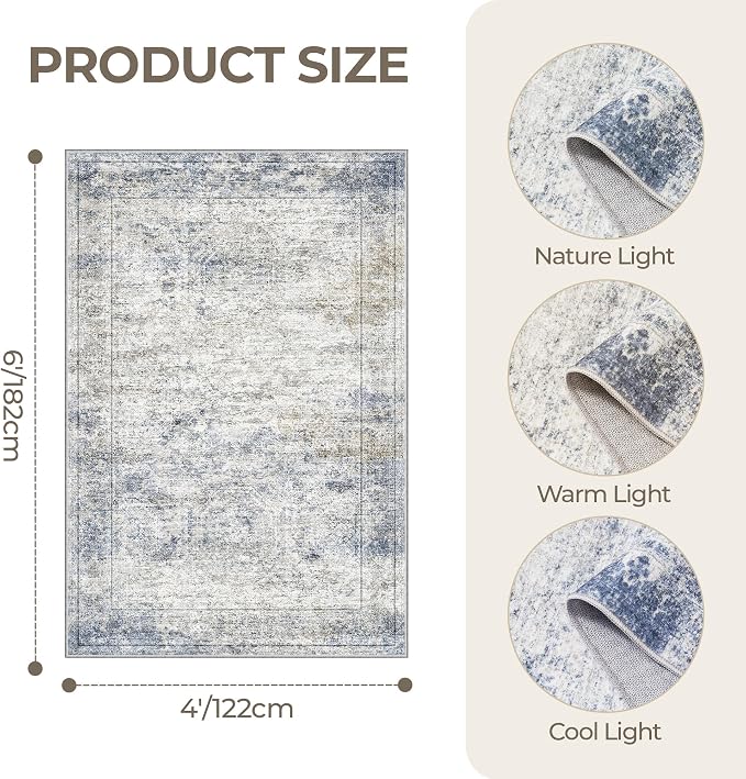 4x6 Area Rugs for Living Room, Non-Slip Backing Small Kids Rugs for Bedroom - Image 2