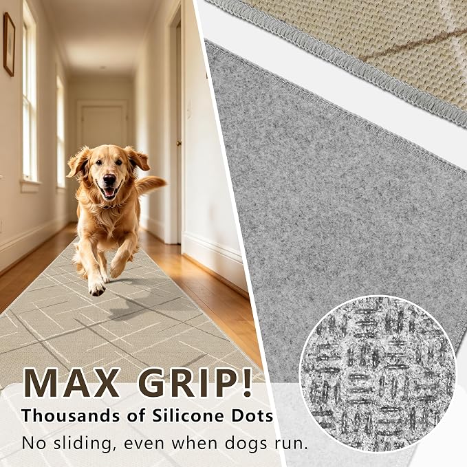 Beige Runner Rug Ultra Non-Slip 2x4 Washable Bedroom Rugs Modern Tear and Stain - Image 4
