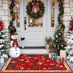 Christmas Rug 2x3 Small Washable Red Kitchen Rugs Non-Slip Indoor Entry Carpet - Image 2
