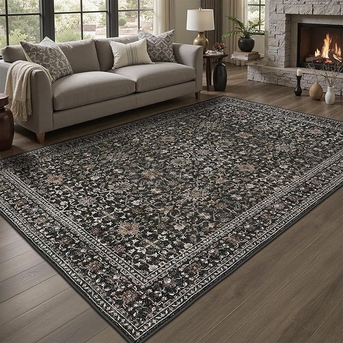 DCX Black 4x6 Rug, Kid & Pet Friendly by DCXWashableRug
