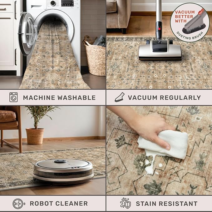 Hazo Haus Boho Washable 3x16 Extra Long Hallway Runner Rug, Neutral Large - Image 3